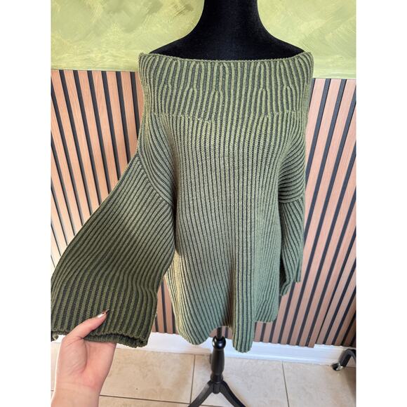 Free People New Charlotte Tunic Sweater Boat Neck Chive Combo Green Size Small - Picture 4 of 16